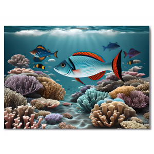 Картина «Рыбы среди кораллов» фото